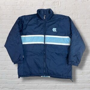 Vintage North Carolina Tar Heels UNC Puffer Coat Men's XL Hooded Jacket Distress